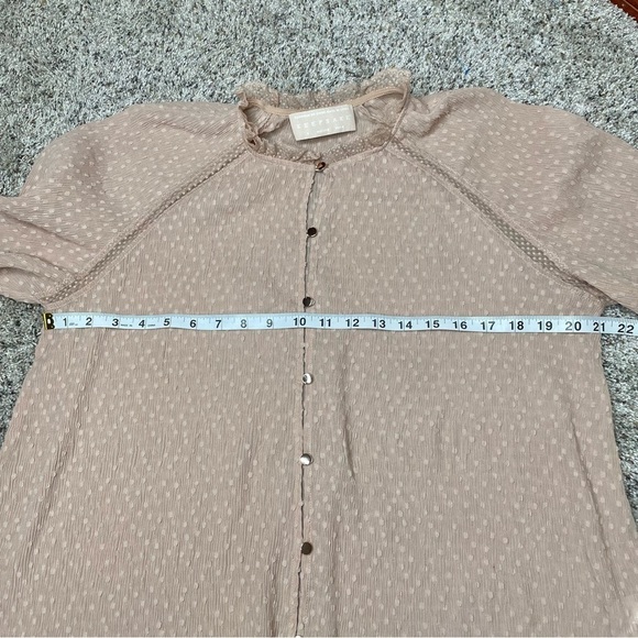 Keepsake Blush Pink Sheer Swiss Dot Peasant Open Front Button Up Blouse Small 4 - Picture 10 of 11